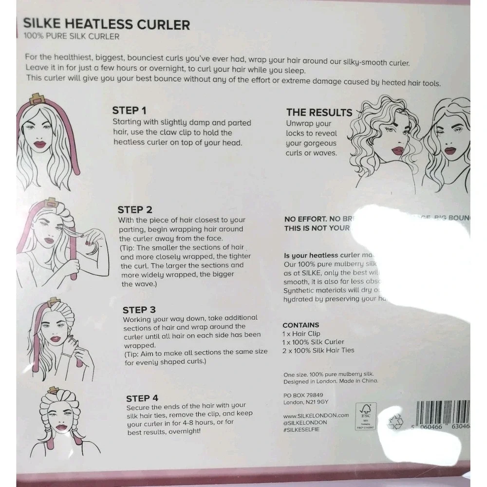 Silke London Silk Heatless Curler Set Pink Mulberry Silk New With Case